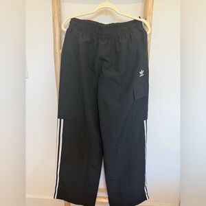 adidas Black Cargo Pants with White Stripes
